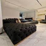 Luxury Modular Sofa Set with Handcrafted Diamond Tufted Craftsmanship, Premium Top-Grain Leather & Polished Gold Stainless Steel Base